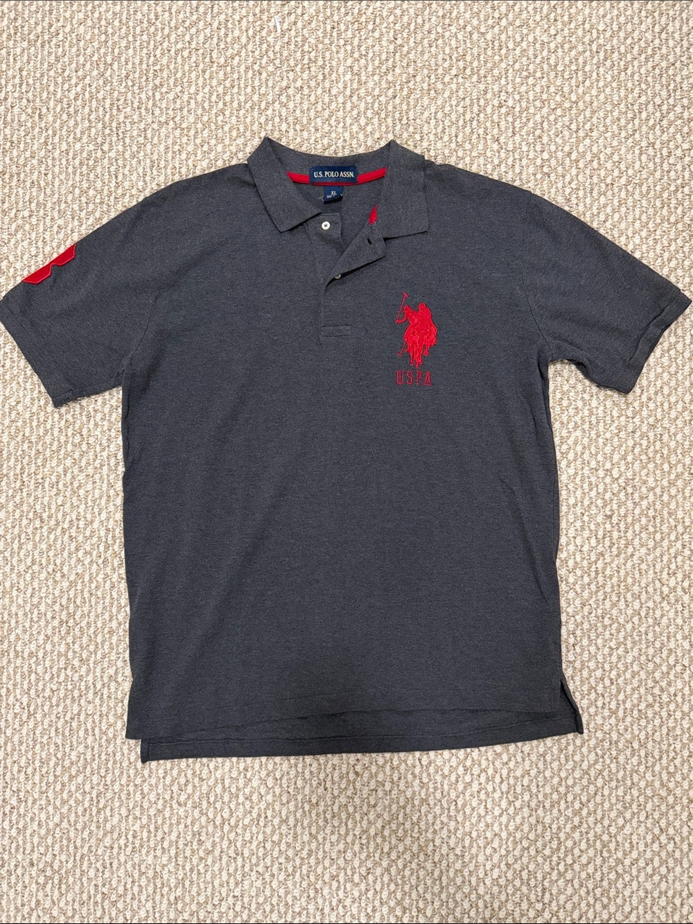 US Polo Assn Big Pony Pique Mens XL Regular Fit Short Sleeve Grey Red Polo Shirt